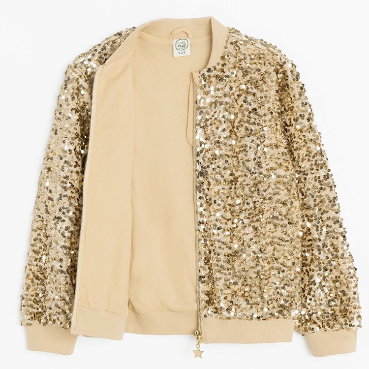 Gold sequins zip through sweatshirt