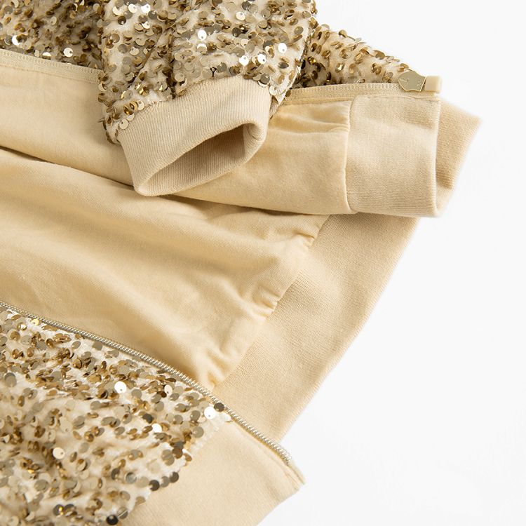 Gold sequins zip through sweatshirt