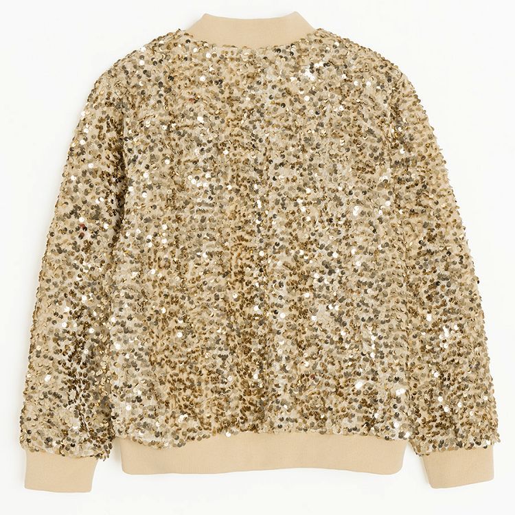 Gold sequins zip through sweatshirt