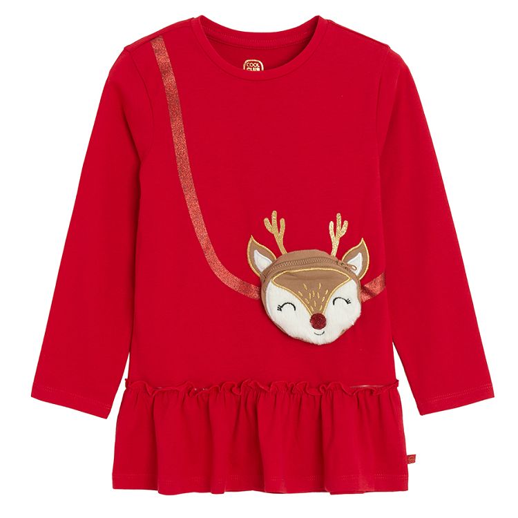 Red blouse with raindeer cross body print