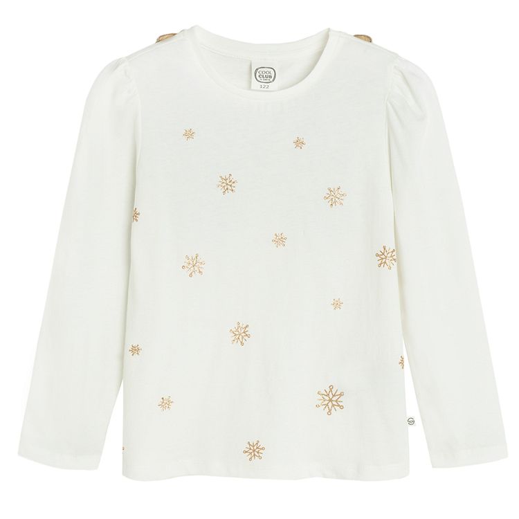 White long sleeve blouse with gold stars with fairy's wings on the back and skirt with stars set