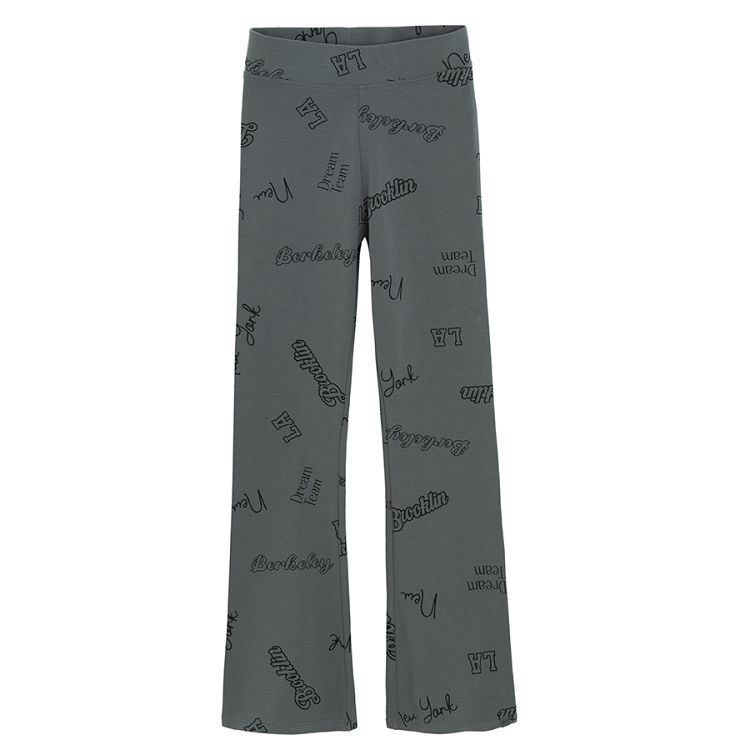 Grey wide leg leggings with various city names prints