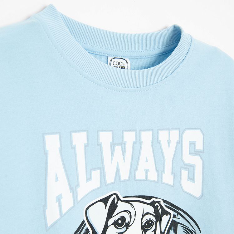 Light violet sweatshirt with dog and ALWAYS Happy print