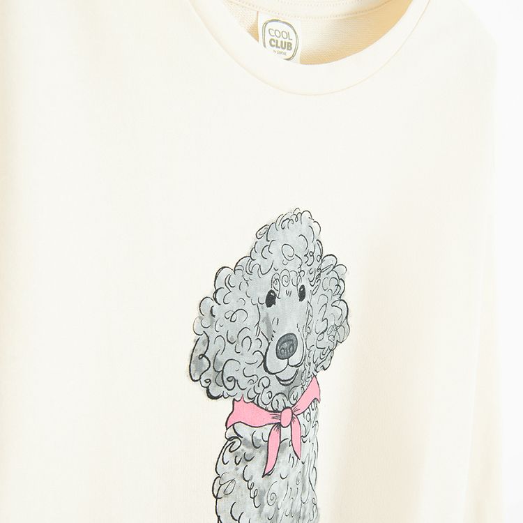 Ecru blouse with puppy and FUN VIBES print