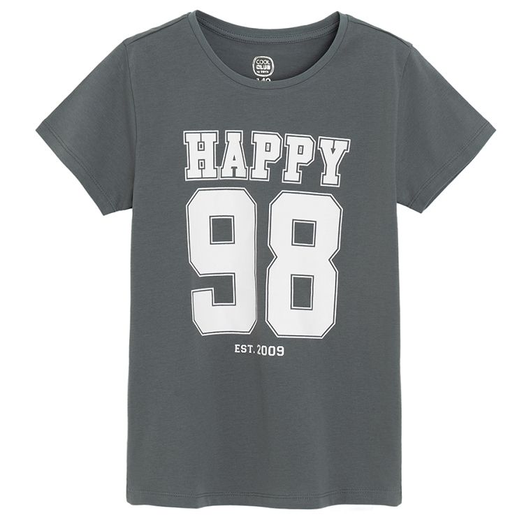 חולצת טריקו אפורה עם הדפס 'HAPPY 98'