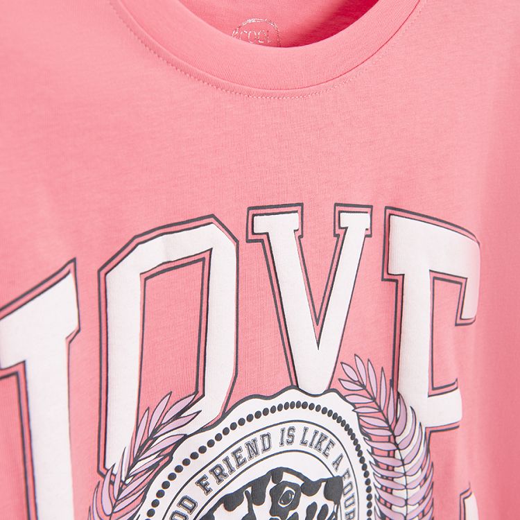 Pink T-shirt with dog and LOVE print