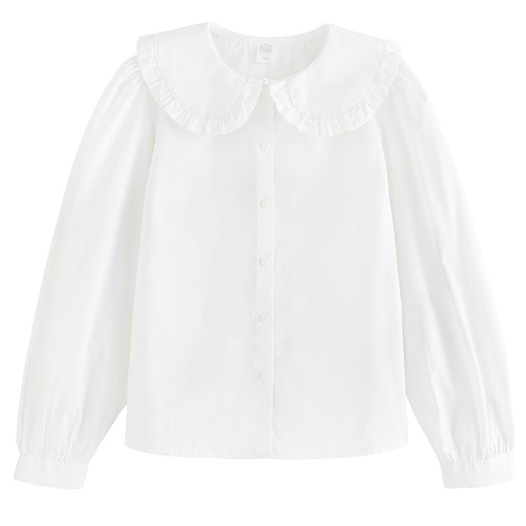 White long sleeve shirt with round collar