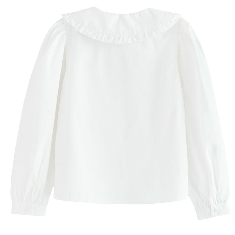 White long sleeve shirt with round collar