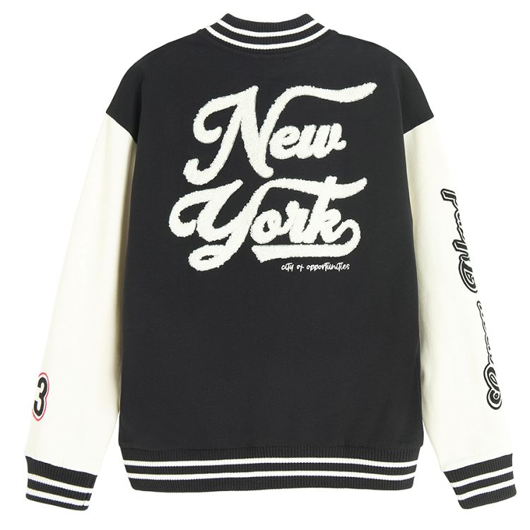 Black and white zip through sweatshirt New York print