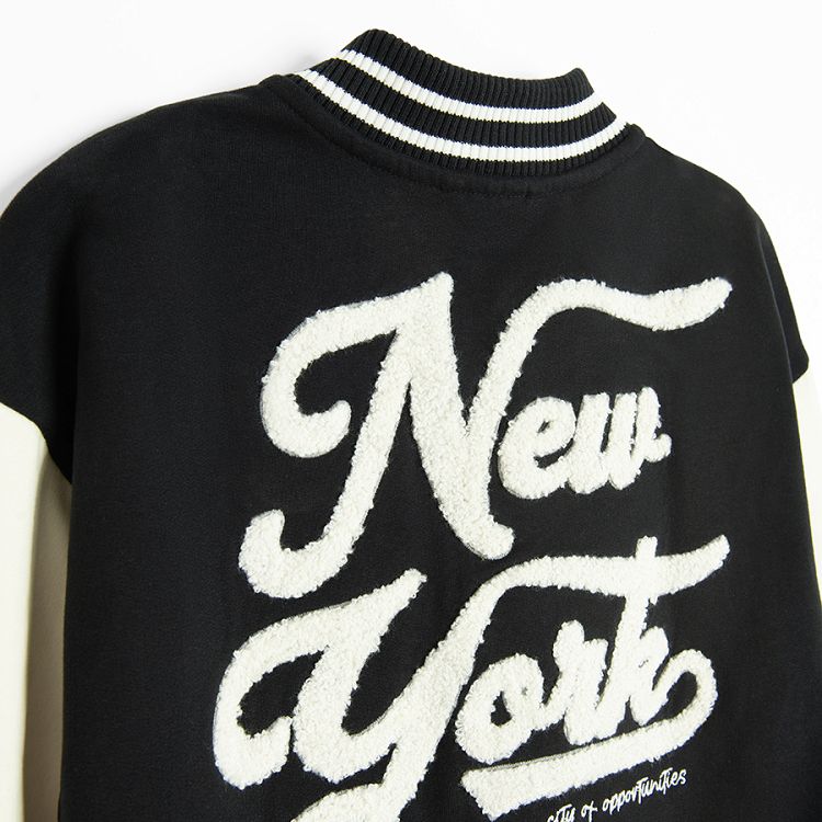 Black and white zip through sweatshirt New York print