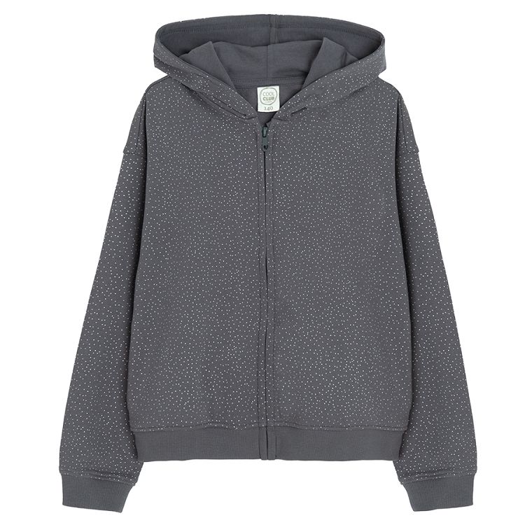 Grey zip through hooded sweatshirt with ballerina print on the back