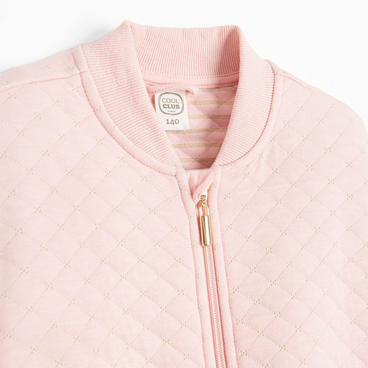 Pink zip through sweatshirt with Dream Big on the back