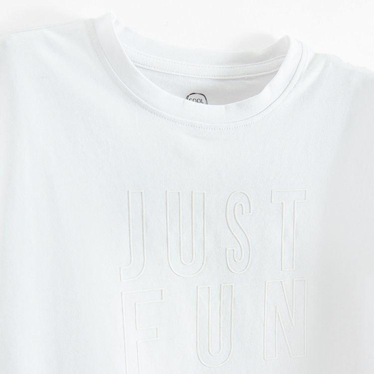 White T-shirt with JUST FUN print