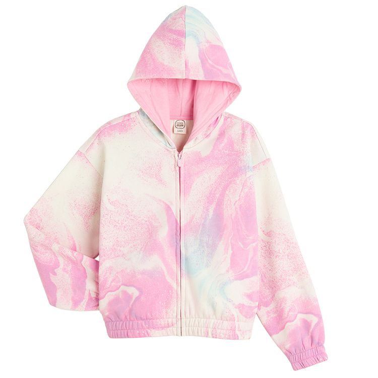 Pink tie dye zip through hooded sweatshirt