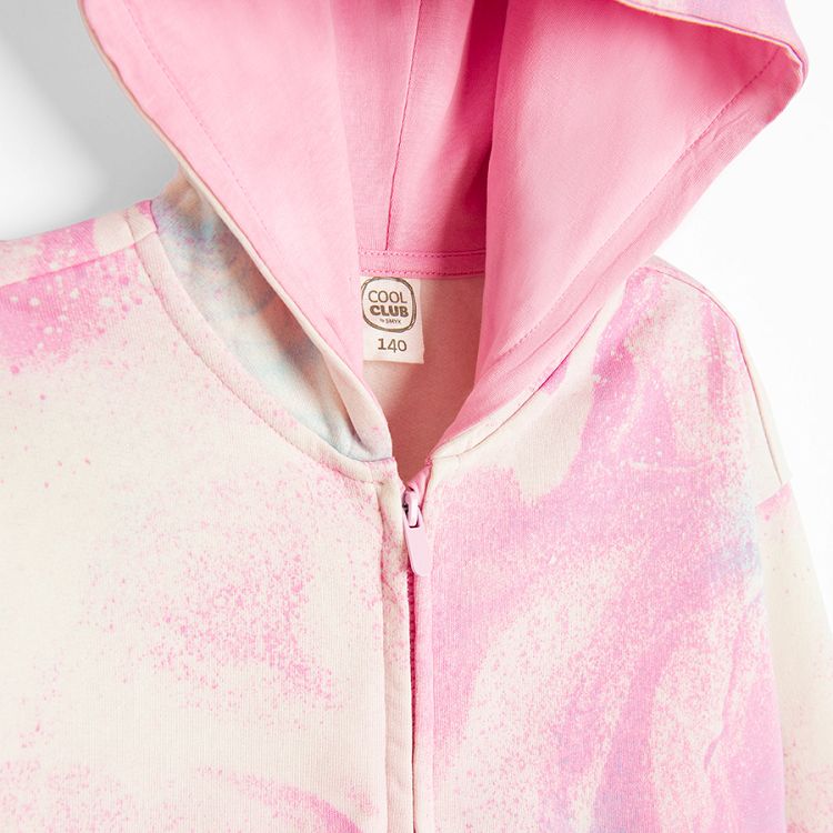 Pink tie dye zip through hooded sweatshirt