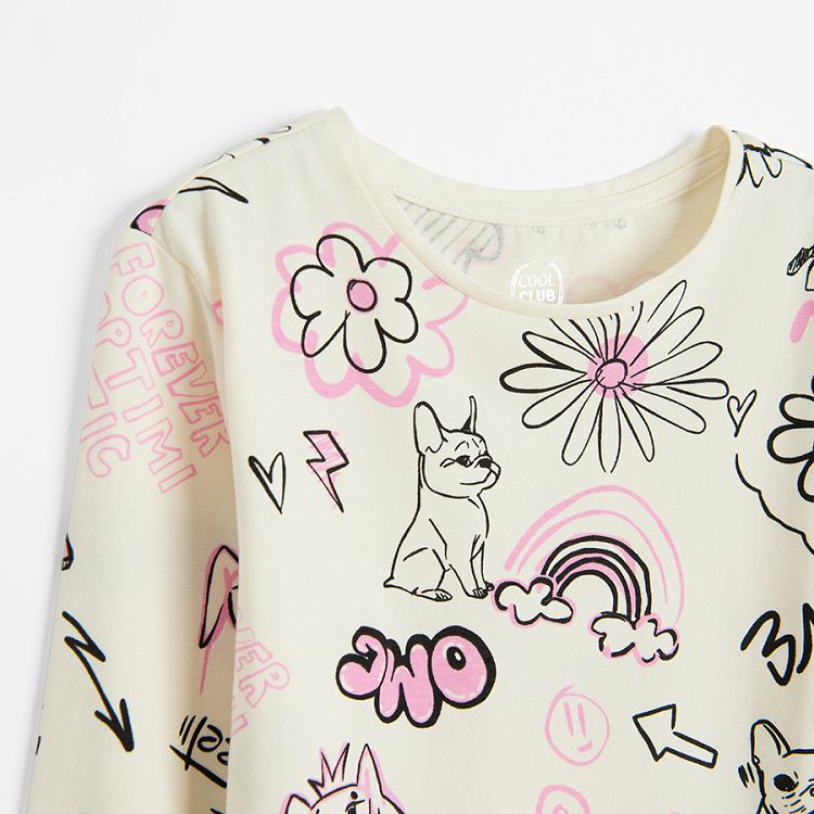 White long sleeve blouse with doodles print