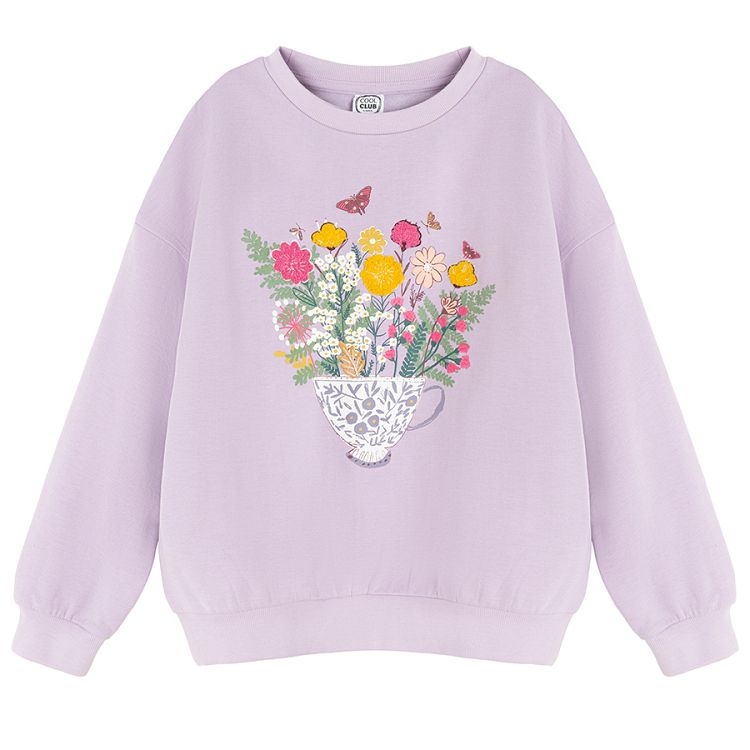 Violet sweatshirt with vase with flowers print