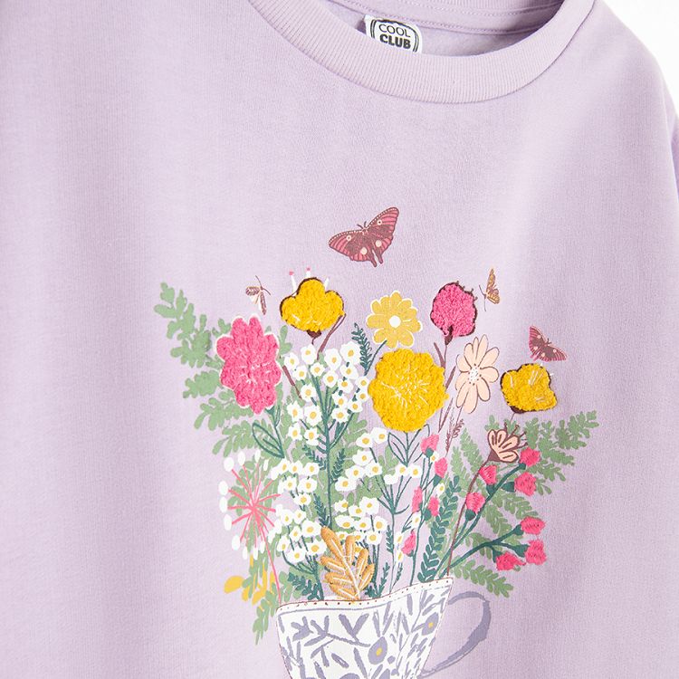 Violet sweatshirt with vase with flowers print