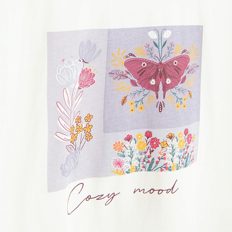 חולצת טריקו לבנה עם הדפס 'Cozy mood'