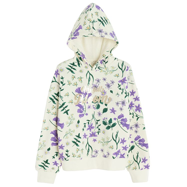 White hooded floral sweatshirt