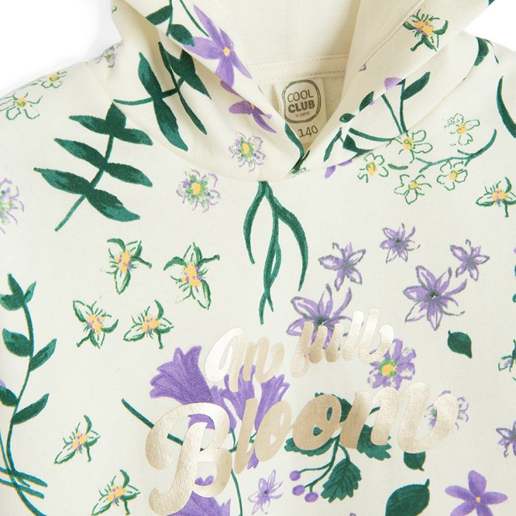 White hooded floral sweatshirt