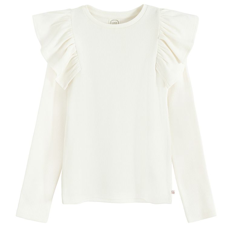 White long sleeve T-shirt with ruffles