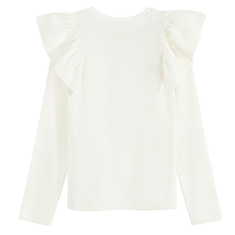 White long sleeve T-shirt with ruffles