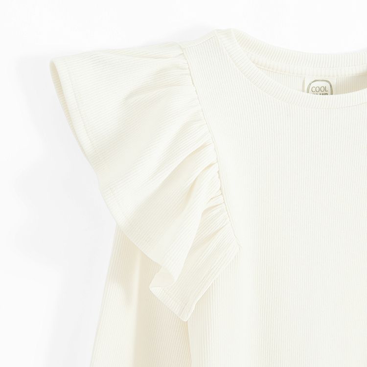 White long sleeve T-shirt with ruffles