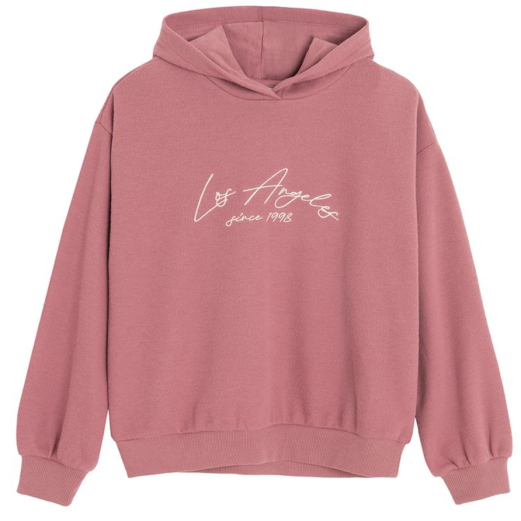 Pink hooded sweatshirt with Los Angeles print