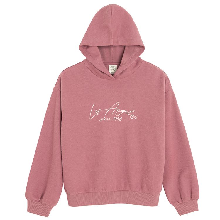 Pink hooded sweatshirt with Los Angeles print