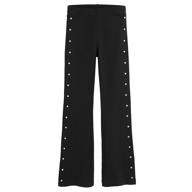 Black wide leg jeggings with side spikes