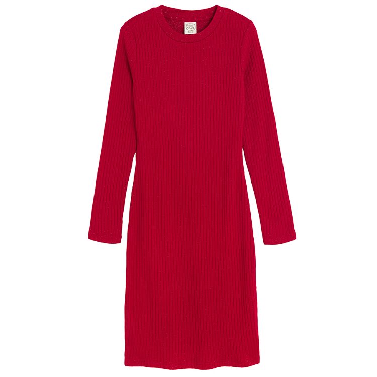 Red long sleeve long dress