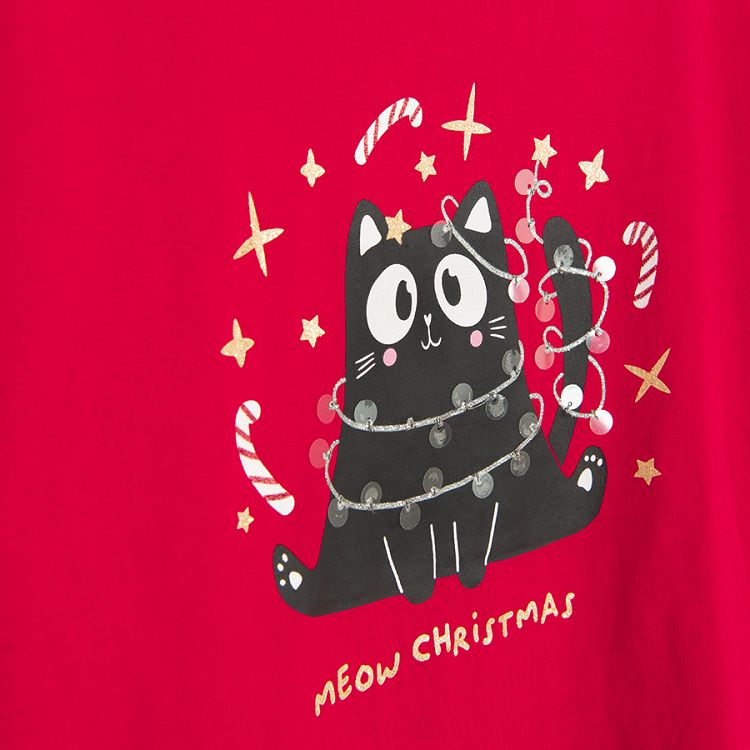 Red T-shirt with black cat print