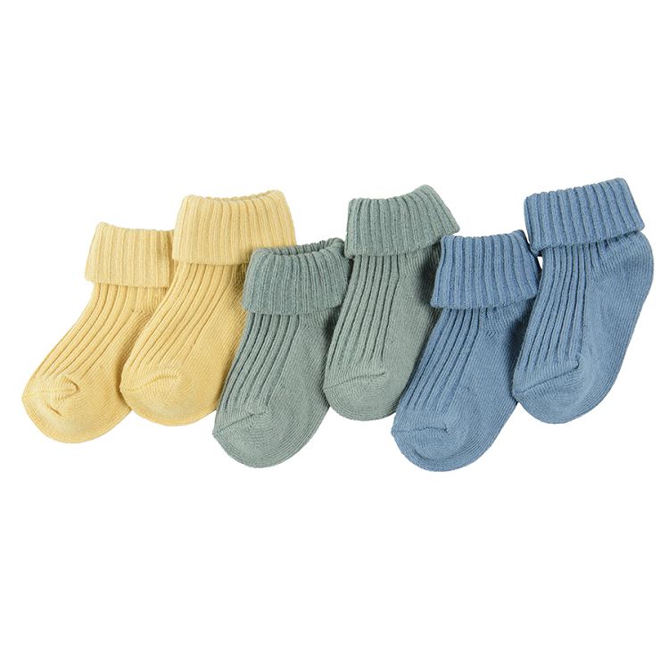 Blue green and yellow rib socks 3 pack