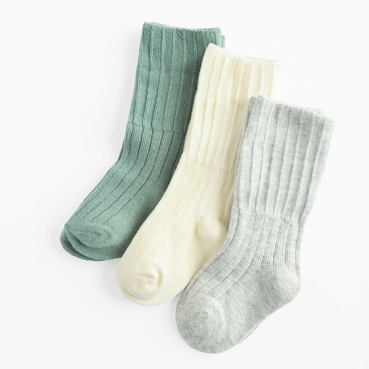 White, light blue, grey socks- 3 pack