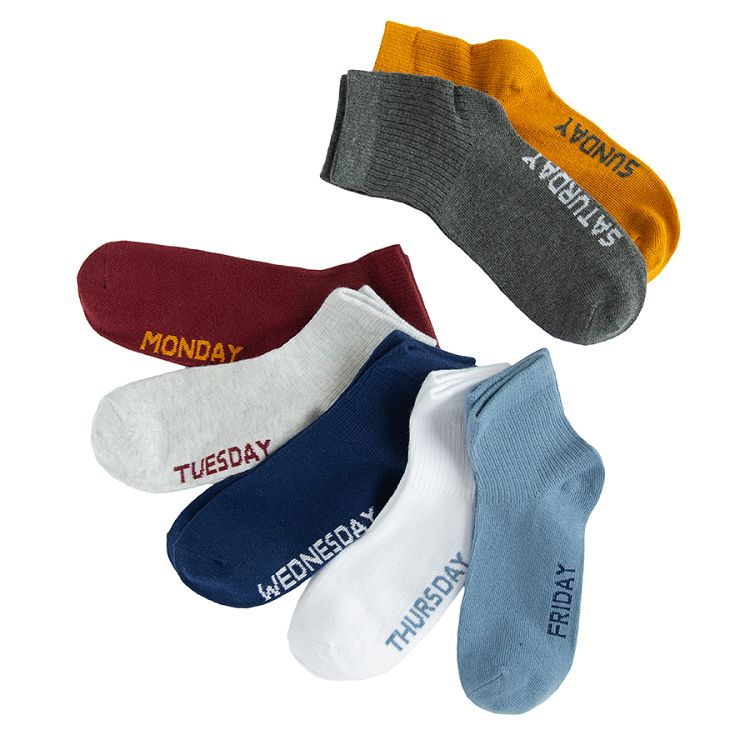 Ankle socks with days of the week- 7 pack