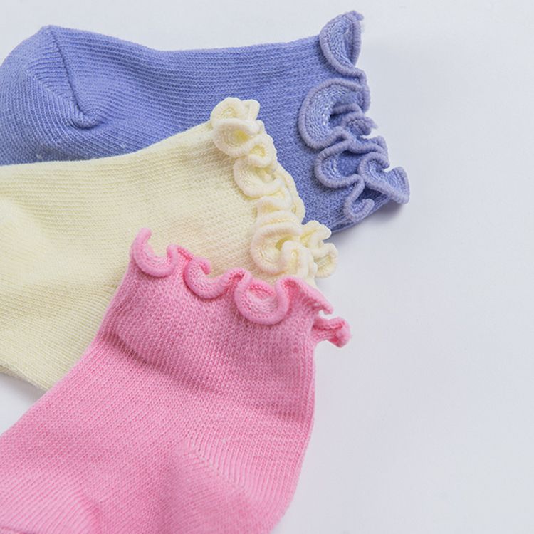 Blue pink yellow ankle socks - 3 pack