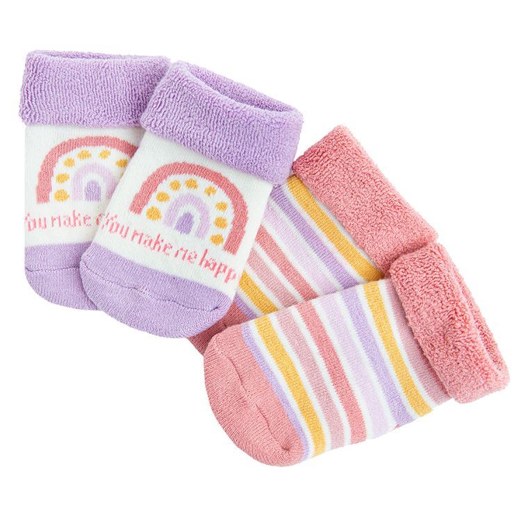 YOU MAKE ME HAPPY socks and pink stripes- 2 pack