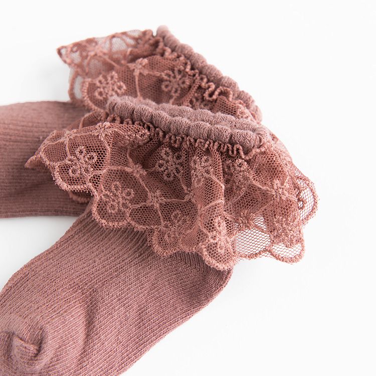 White and pink socks with lace- 3 pack