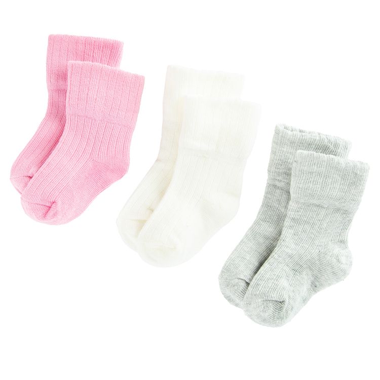 Pink, white, grey ribbed socks- 3 pack