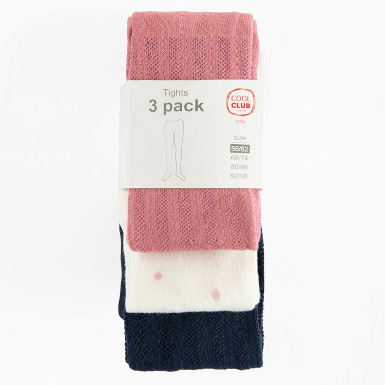 Pink, white and blue thich tights- 3 pack