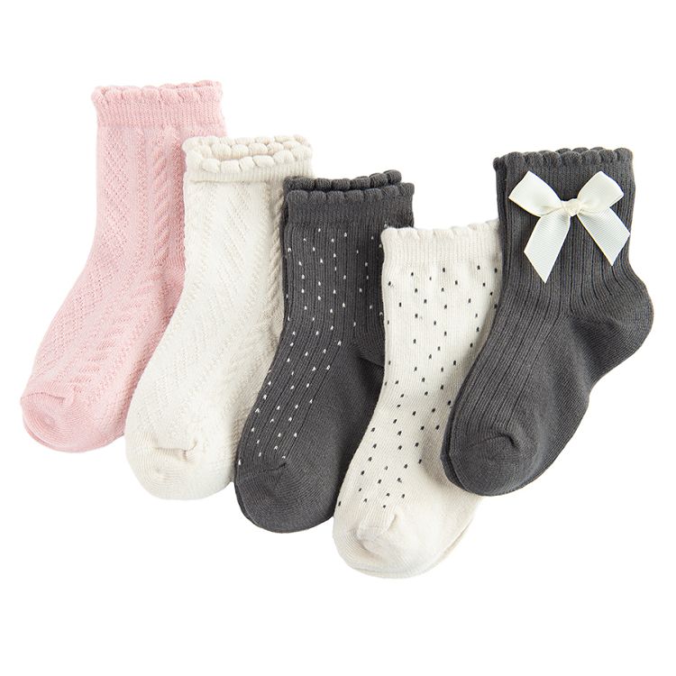 White, pink, black socks- 5 pack