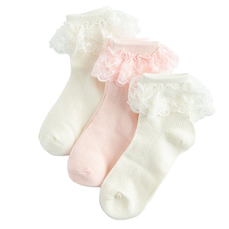 White and pink ankle socks- 3 pack