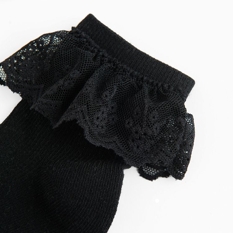 White and black ankle socks with lace - 2 pack