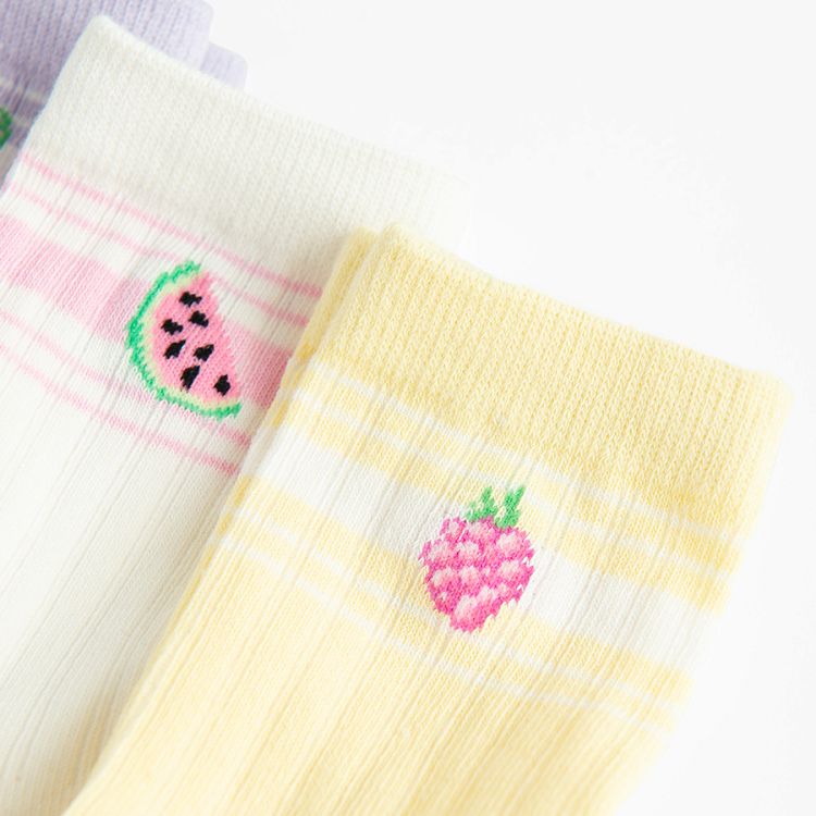 Various colors socks with days of the week and fruit print- 7 pack