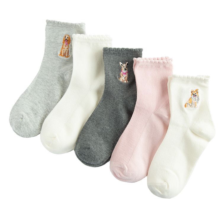 Ankle socks with puppies print- 5 pack