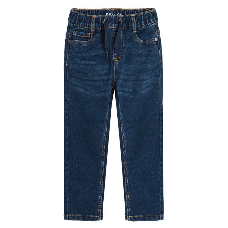 Dark denim trousers with adjustable waist