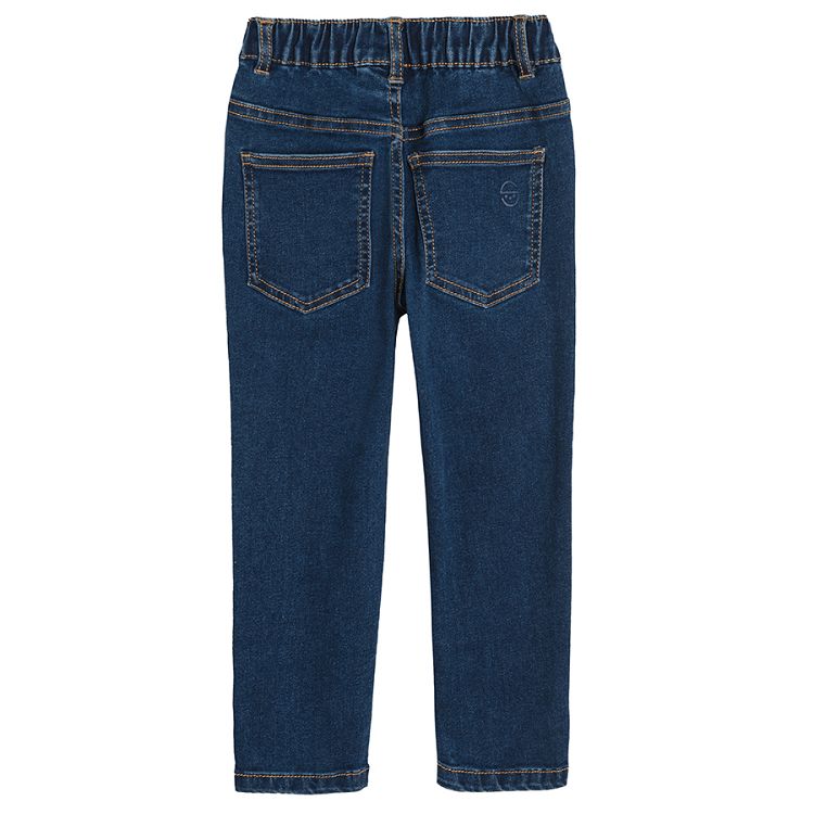 Dark denim trousers with adjustable waist