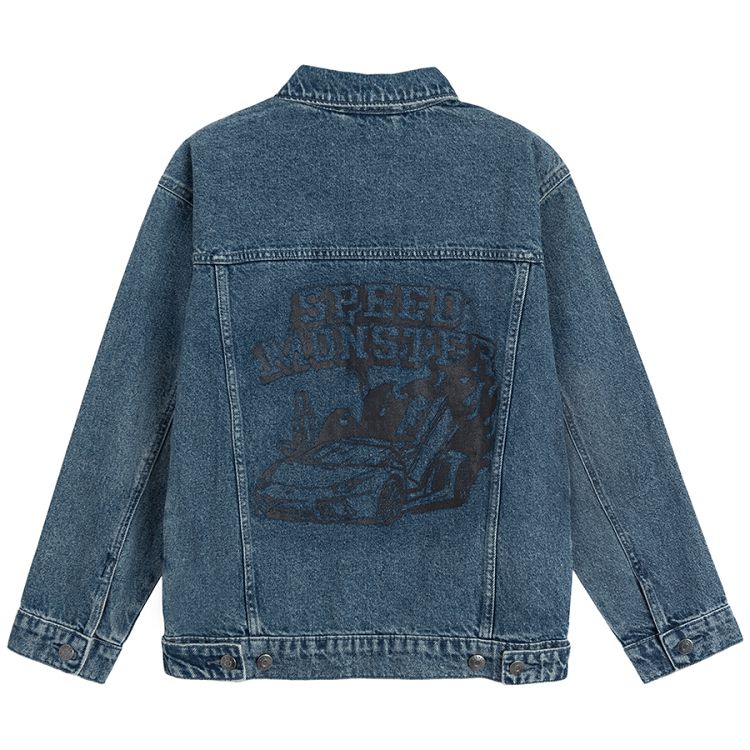 Blue denim jacket with Speed Monster print on the back