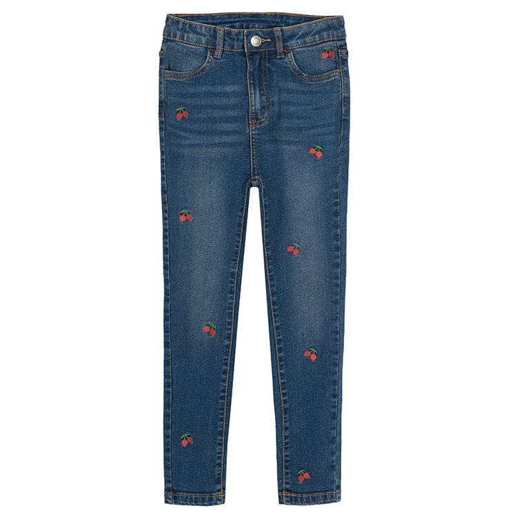 Denim trousers with cherries print